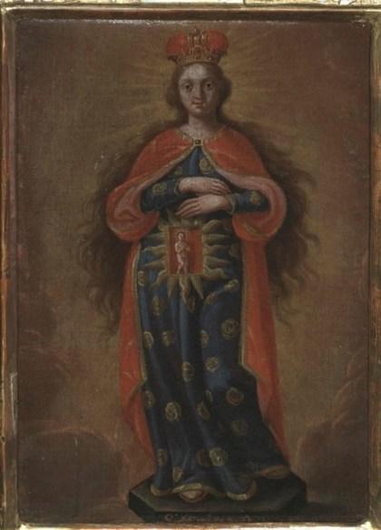 wtx054615 The most frequent representations of pregnancy in medieval and early-modern Christian art show the expectant Virgin Mary. Jesus is depicted as a child inside her transparent womb or, in sculptures, within a niche closed by glass doors. This early-18th-century oil painting is found in the Diocesan Museum, St Pölten, Austria.