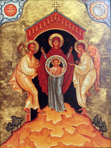 The Dream of St. Joseph2 Artist . Brother Claude Lane, O.S.B Title The Dream of Joseph Location Mt. Angel Abbey, Oregon On one side Joseph is pictured as a traveler, his feet still in movement, and carrying a knapsack. The Angel is pictured on the other side.